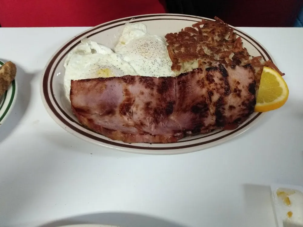 Ham Eggs Hash Browns and Toast